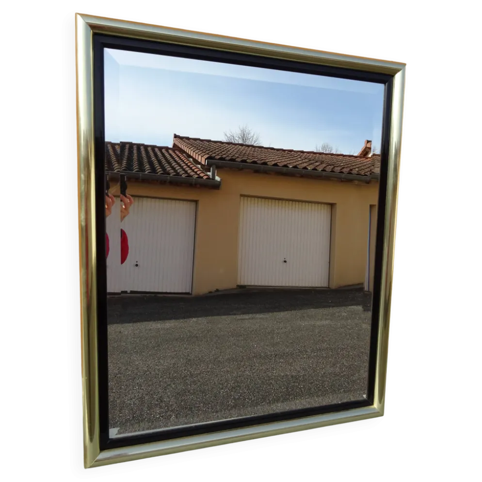 Miroir en laiton et plexiglas, années 80