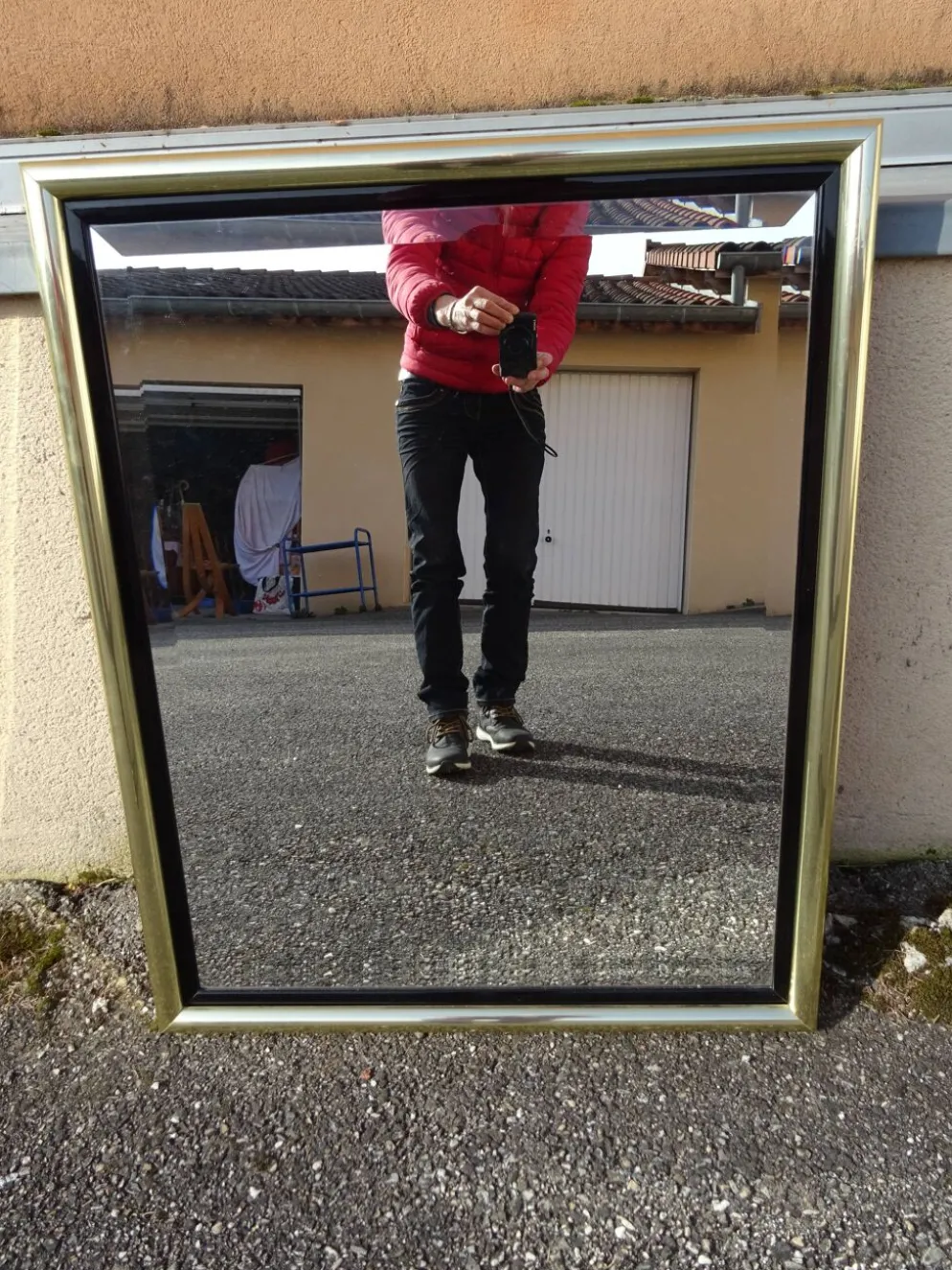 Miroir en laiton et plexiglas, années 80