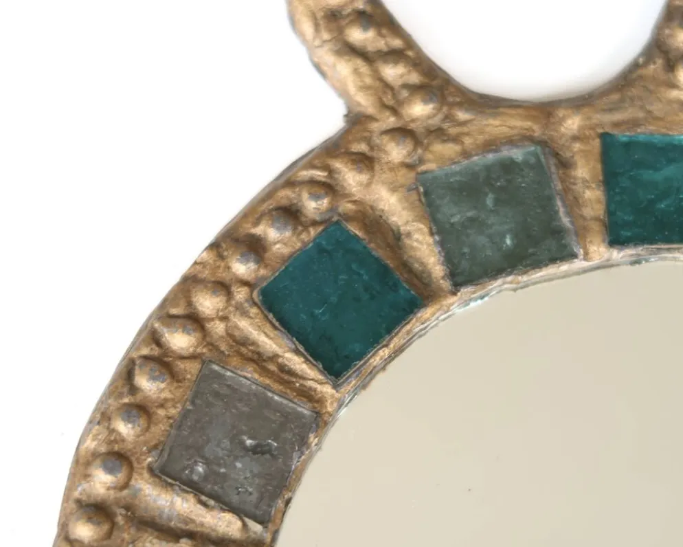 Miroir en plomb et en verre bleu de Irena Jaworska, années 60