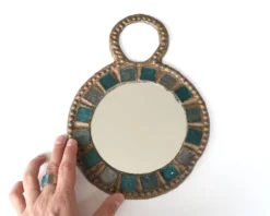 Miroir en plomb et en verre bleu de Irena Jaworska, années 60