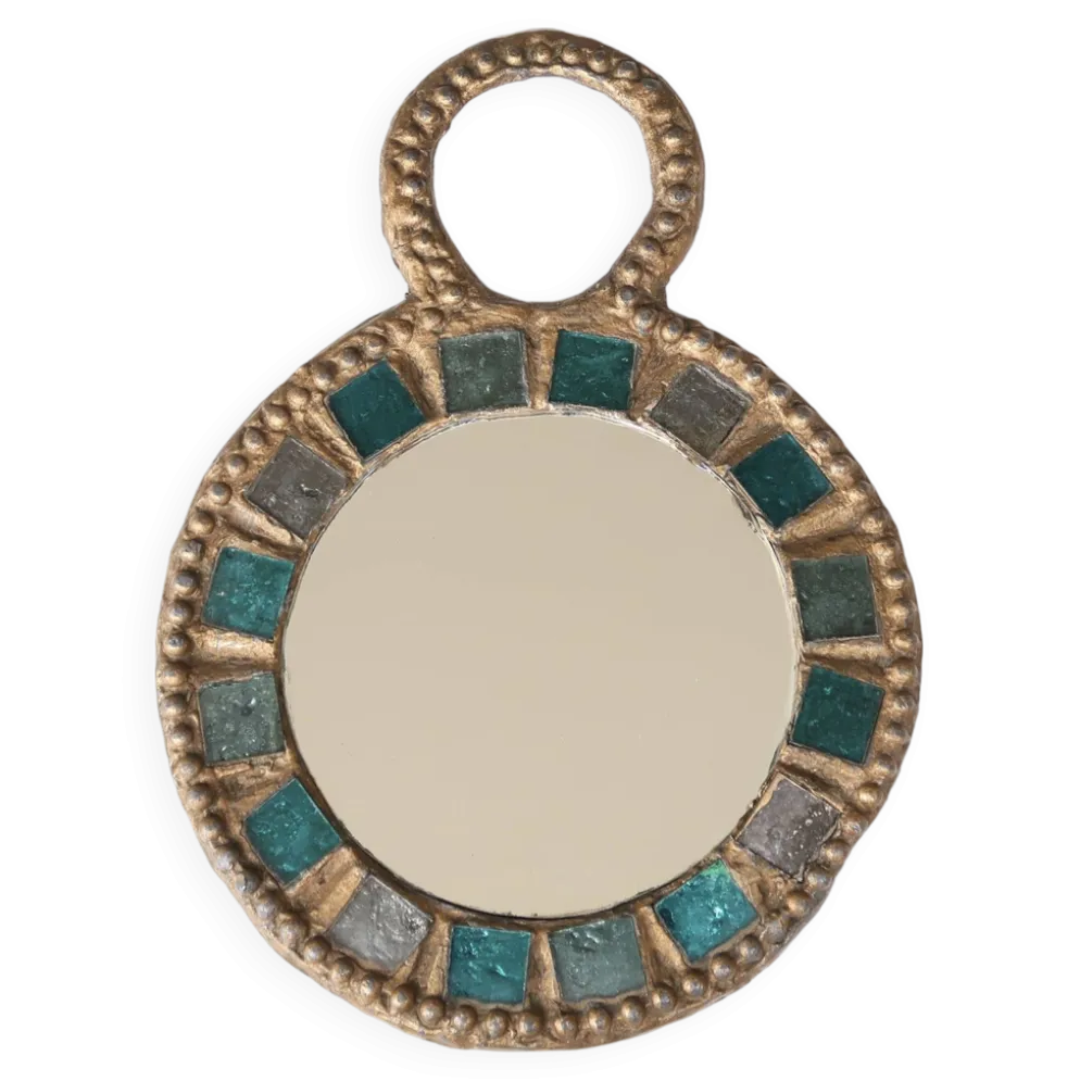 Miroir en plomb et en verre bleu de Irena Jaworska, années 60