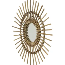 Miroir en rotin et bambou en forme de soleil du milieu du siècle, France, 58 cm