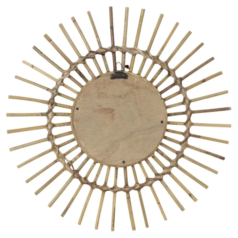 Miroir en rotin et bambou en forme de soleil du milieu du siècle, France, 58 cm