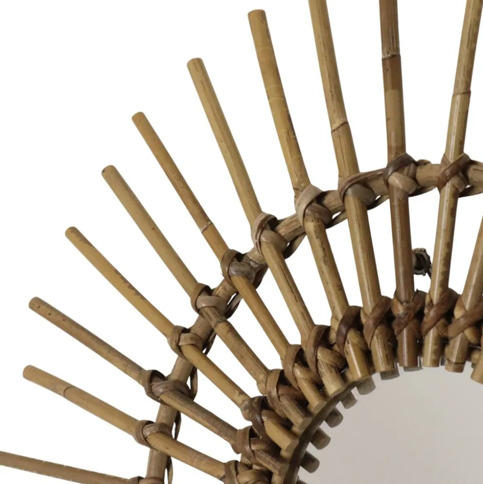 Miroir en rotin et bambou en forme de soleil du milieu du siècle, France, 58 cm