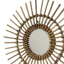Miroir en rotin et bambou en forme de soleil du milieu du siècle, France, 58 cm