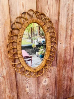 Miroir en rotin ovale vintage années 60/70