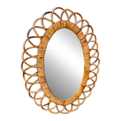 Miroir en rotin ovale vintage années 60/70
