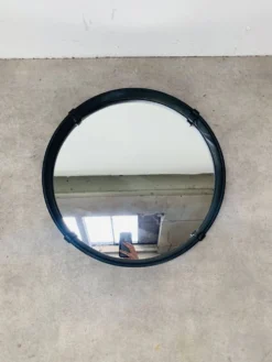 Miroir en simili-cuir noir, années 50