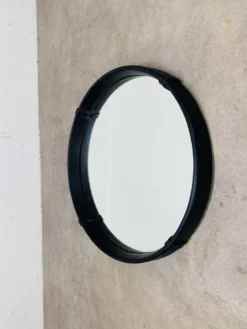 Miroir en simili-cuir noir, années 50