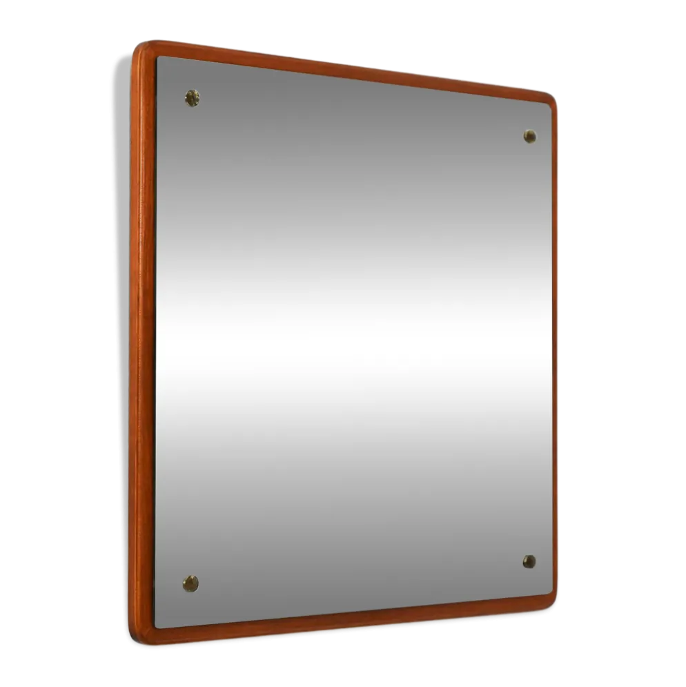 Miroir en teck carré scandinave des années 1960-70