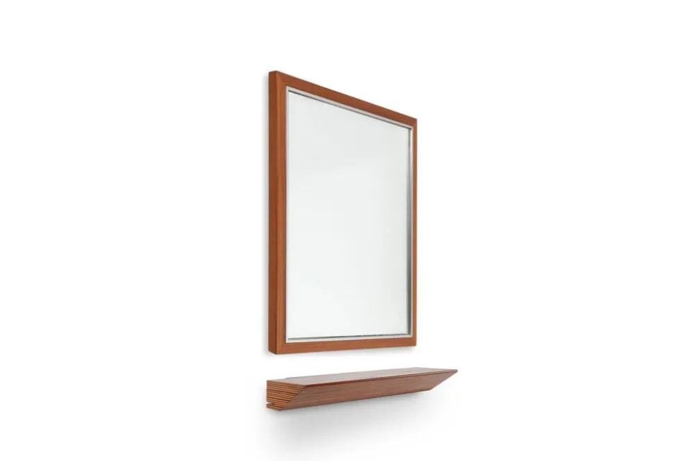 Miroir en teck du milieu du siècle avec étagère attribué à De Coene, Belgique, années 1960.