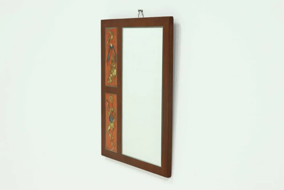 Miroir en teck et céramique par Atelier Pinson, années 1960