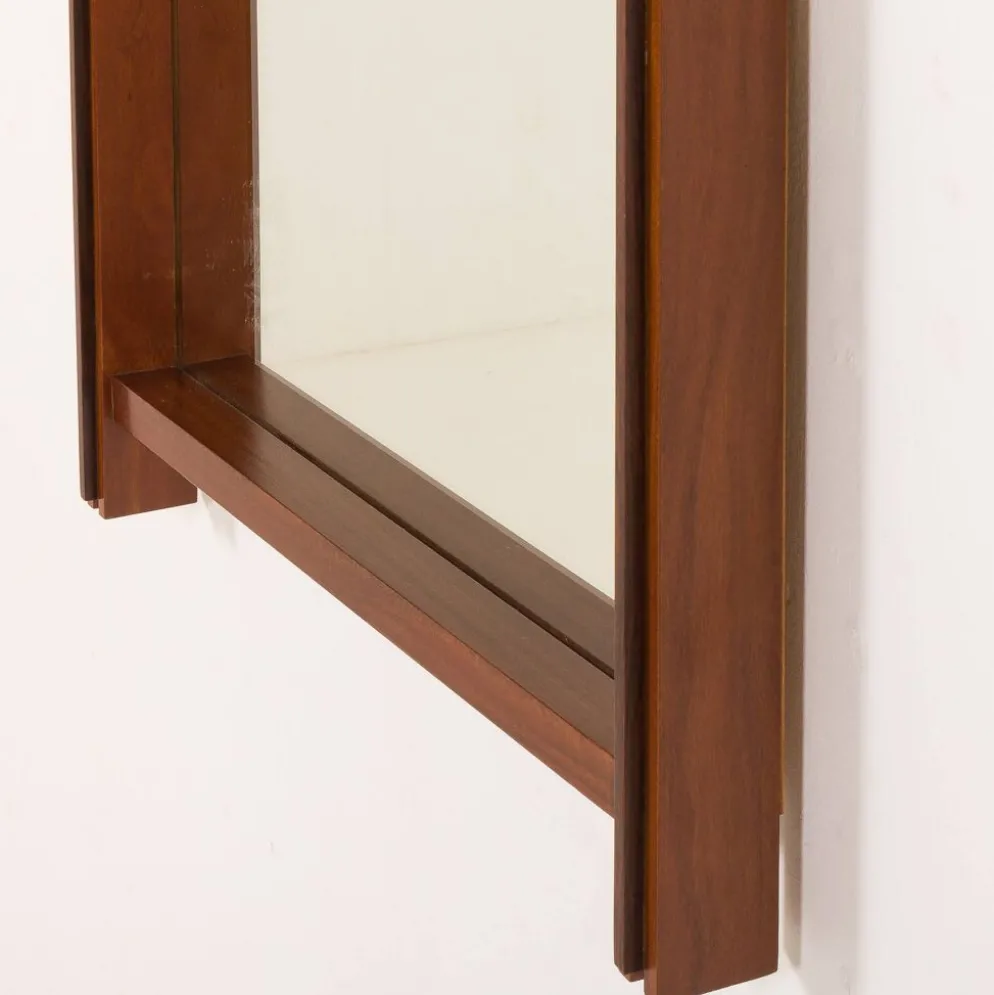 Miroir en teck XL italien des années 1970.