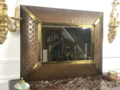 Miroir en tôle et cuivre repoussé des années 70 - 52 cm x 33 cm