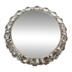 Miroir en verre cristal rond illuminé de Palwa, Allemagne de l'Ouest, années 1950.