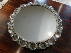 Miroir en verre cristal rond illuminé de Palwa, Allemagne de l'Ouest, années 1950.