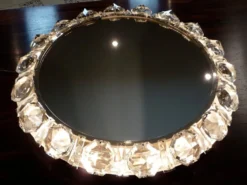 Miroir en verre cristal rond illuminé de Palwa, Allemagne de l'Ouest, années 1950.