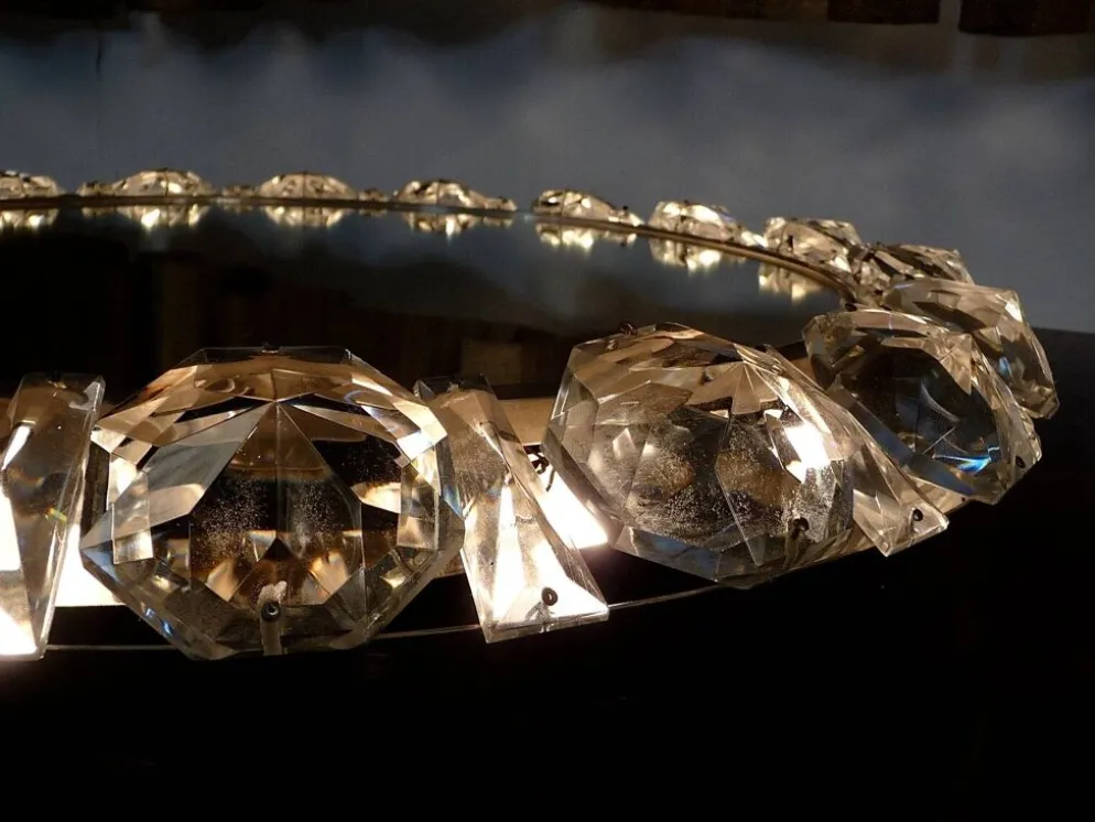 Miroir en verre cristal rond illuminé de Palwa, Allemagne de l'Ouest, années 1950.