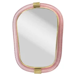 Miroir en verre de Murano rose vénitien de luxe avec accents en torciglione torchon