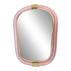 Miroir en verre de Murano rose vénitien de luxe avec accents en torciglione torchon