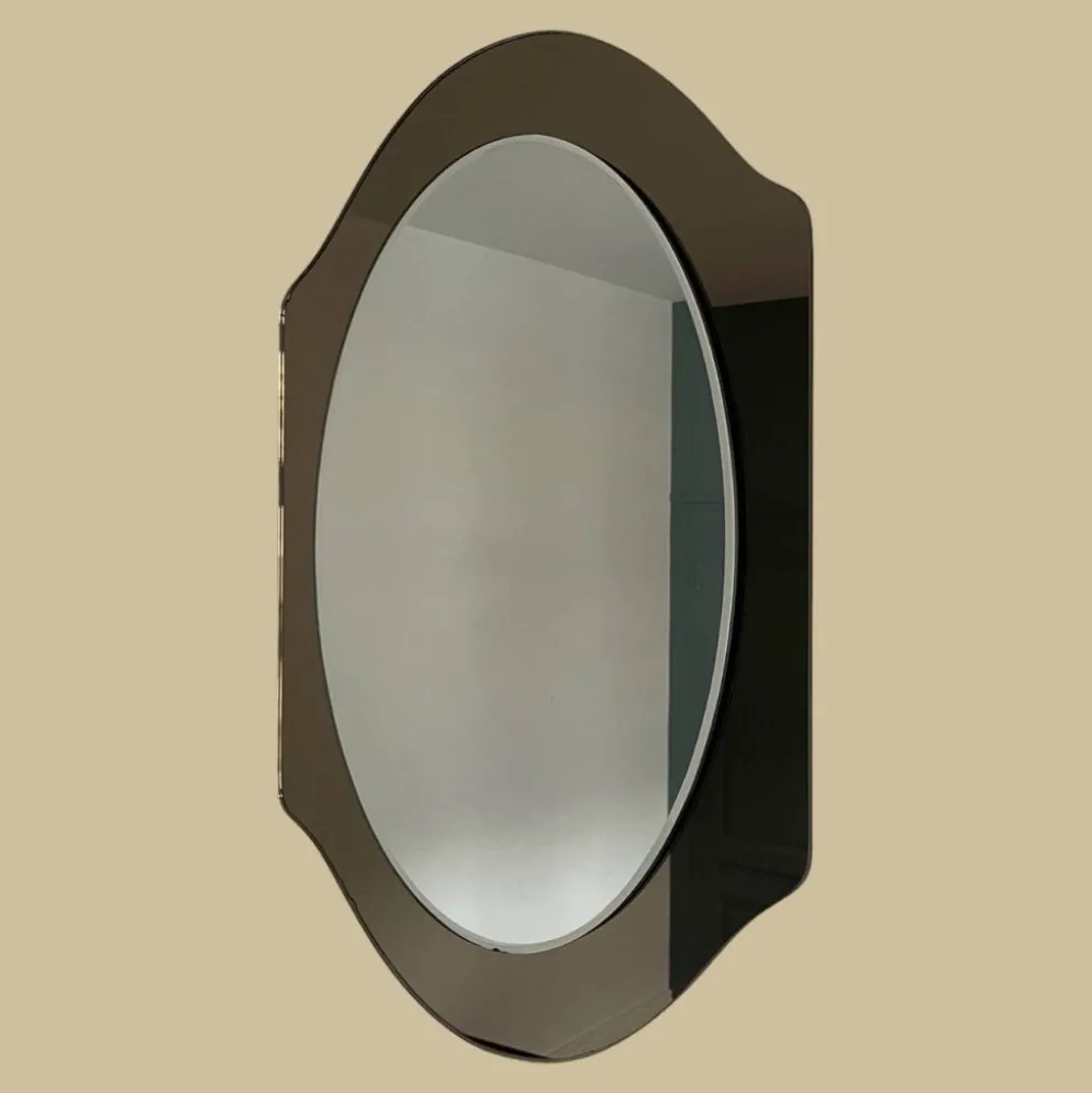 Miroir en verre fumé bicolore, vers 1970
