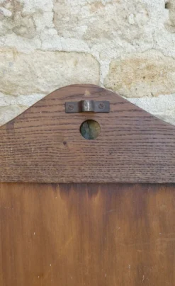 Miroir et portemanteau mural à 2 patères en bois massif, années 60