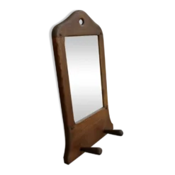 Miroir et portemanteau mural à 2 patères en bois massif, années 60