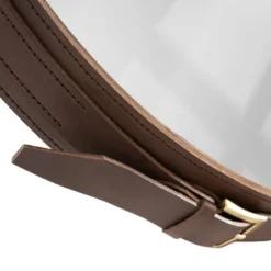 Miroir fait main dans le goût de J. Adnet en cuir tanné végétal marron