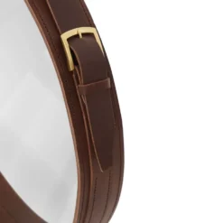Miroir fait main dans le goût de J. Adnet en cuir tanné végétal marron