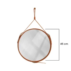 Miroir fait main de style J. Adnet en cuir tanné végétal de couleur tan, ø 45 cm