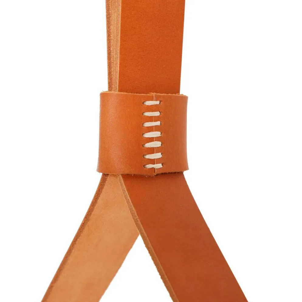 Miroir fait main de style J. Adnet en cuir tanné végétal de couleur tan, ø 45 cm