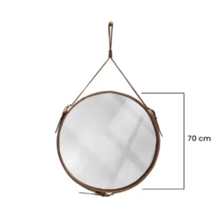 Miroir fait main de style J. Adnet en cuir végétal tanné marron, ø 45 cm