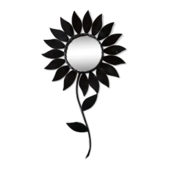 Miroir fleur en métal noir années 60 30x51cm