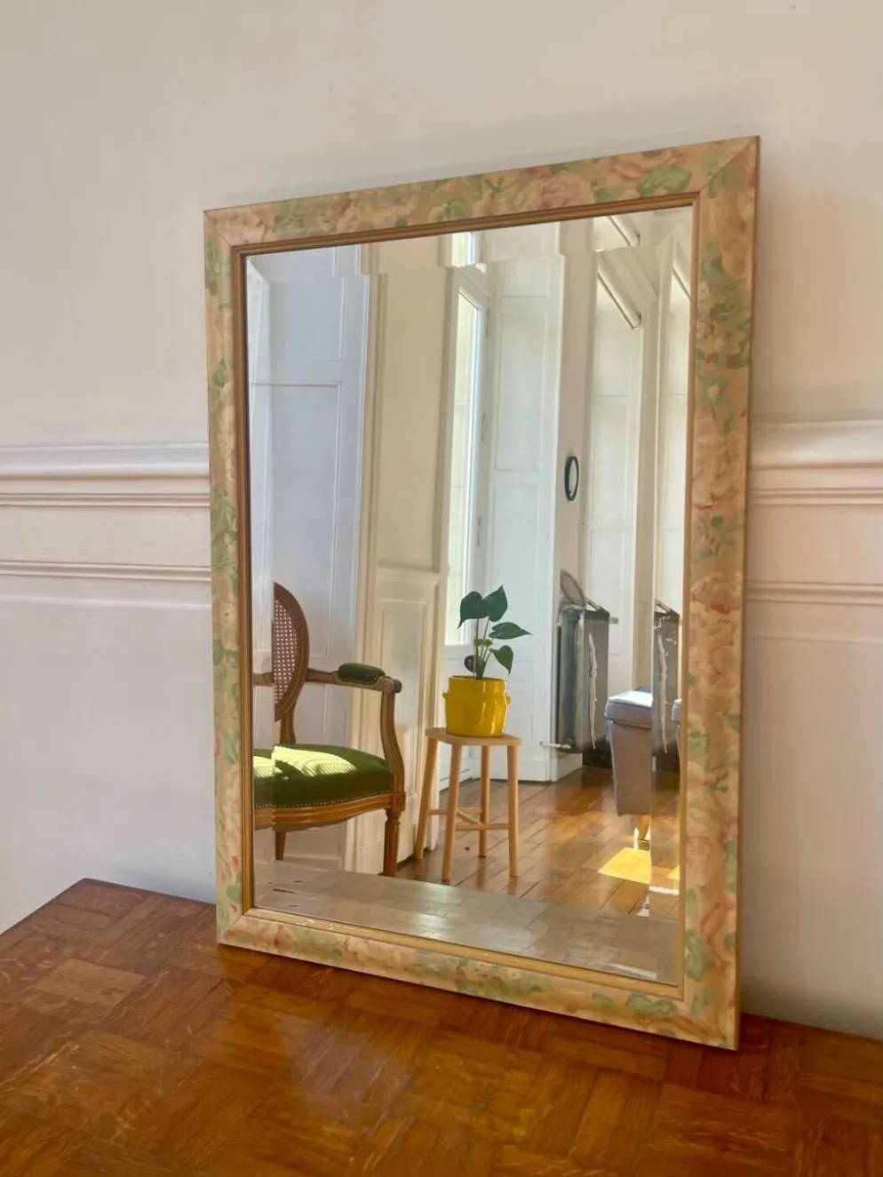 Miroir floral biseauté