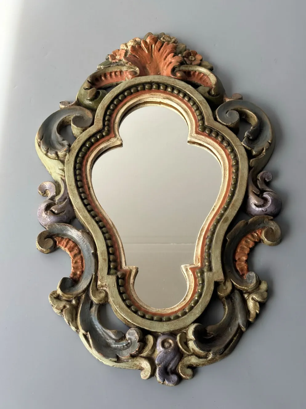 Miroir florentin vintage polychrome – Italie, années 1950