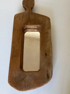 Miroir forme cubiste en bois brut Formentera 1970