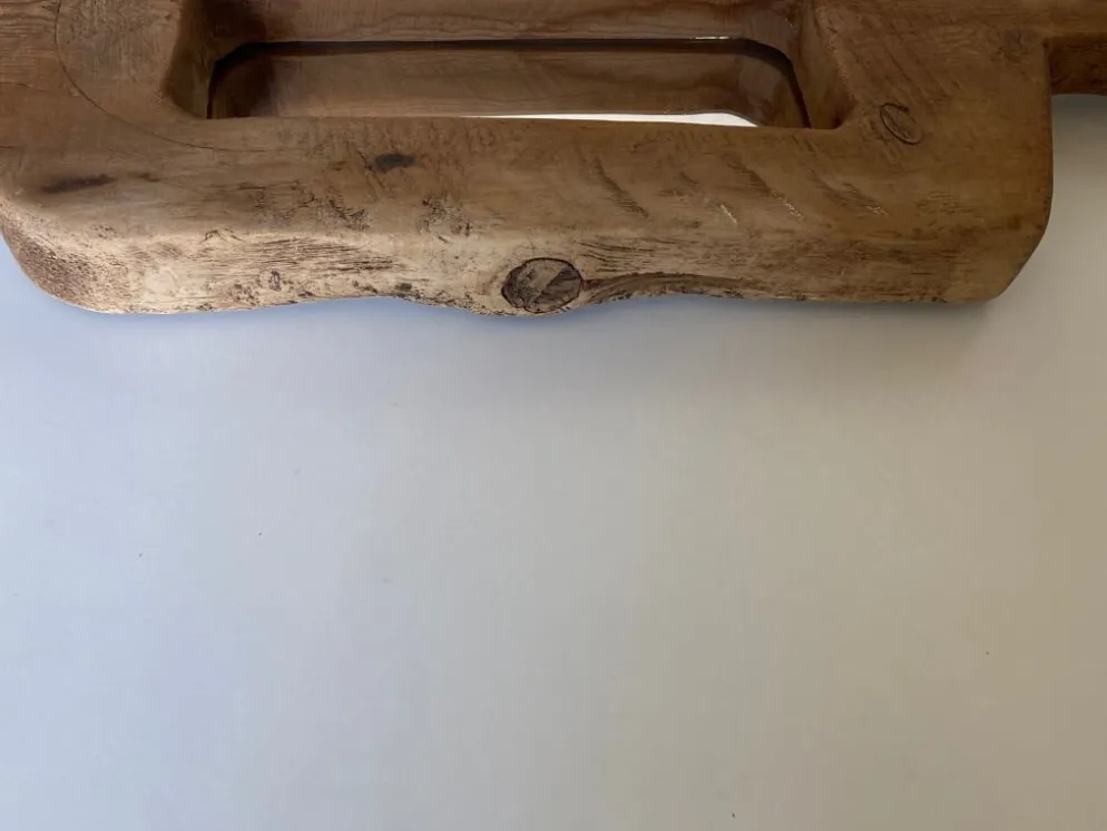 Miroir forme cubiste en bois brut Formentera 1970