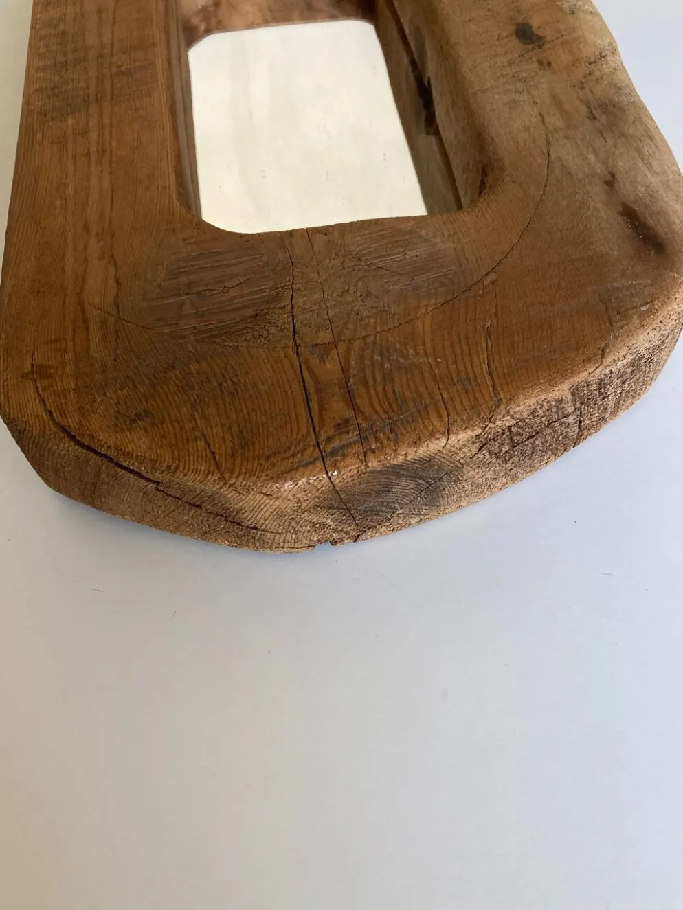 Miroir forme cubiste en bois brut Formentera 1970