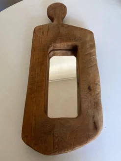Miroir forme cubiste en bois brut Formentera 1970