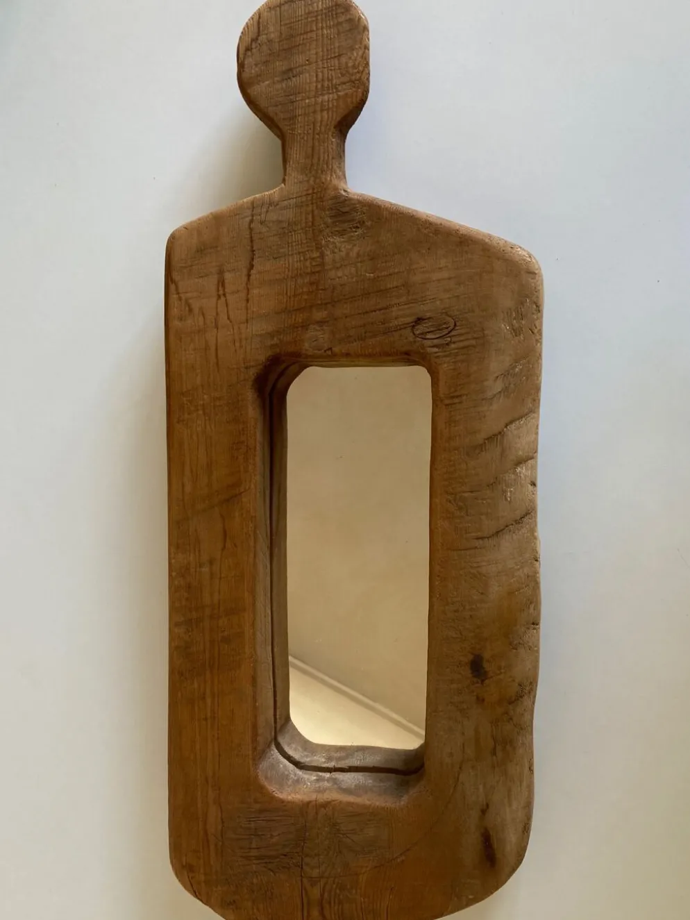 Miroir forme cubiste en bois brut Formentera 1970