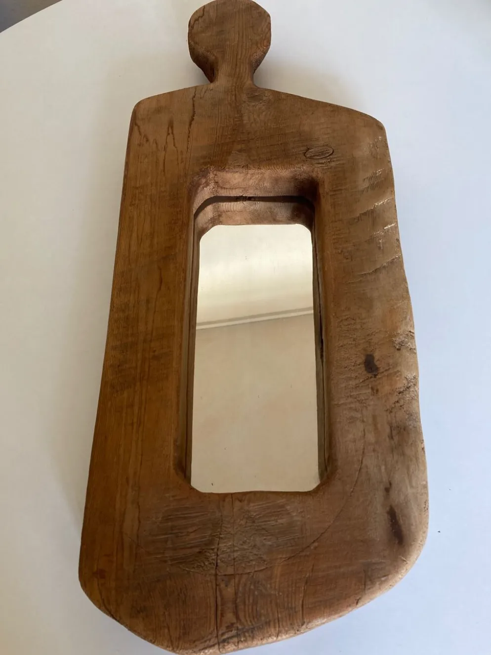 Miroir forme cubiste en bois brut Formentera 1970
