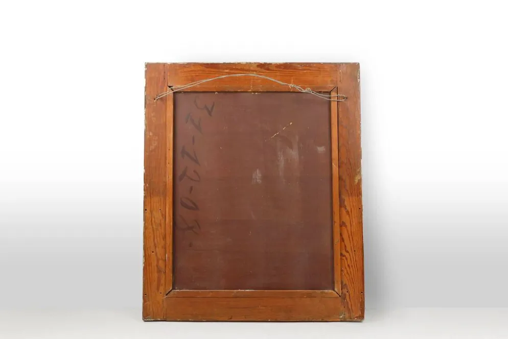 Miroir français avec cadre en bois de pin, années 1900