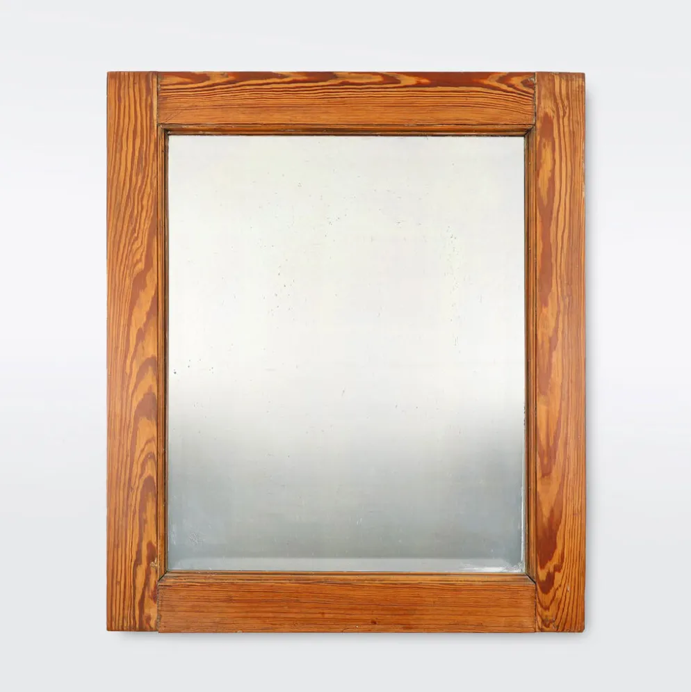 Miroir français avec cadre en bois de pin, années 1900