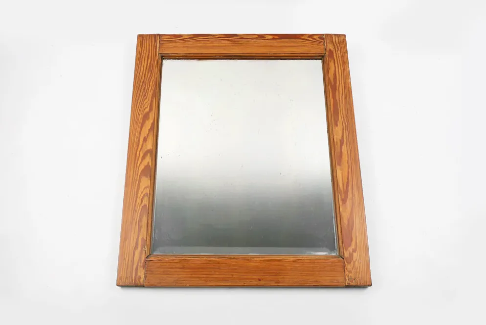 Miroir français avec cadre en bois de pin, années 1900