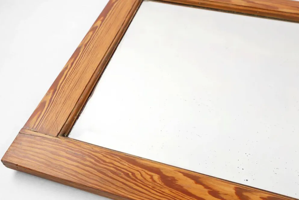 Miroir français avec cadre en bois de pin, années 1900