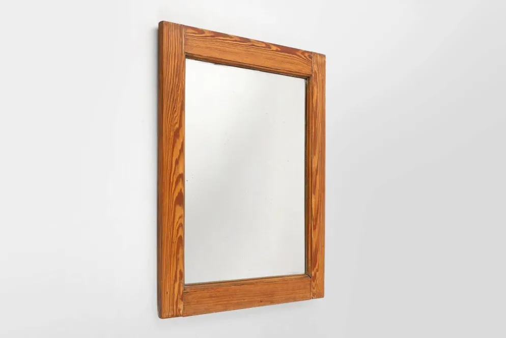 Miroir français avec cadre en bois de pin, années 1900