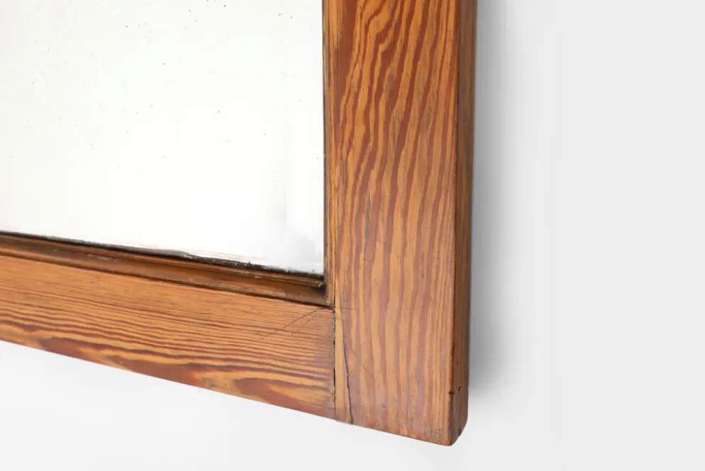 Miroir français avec cadre en bois de pin, années 1900