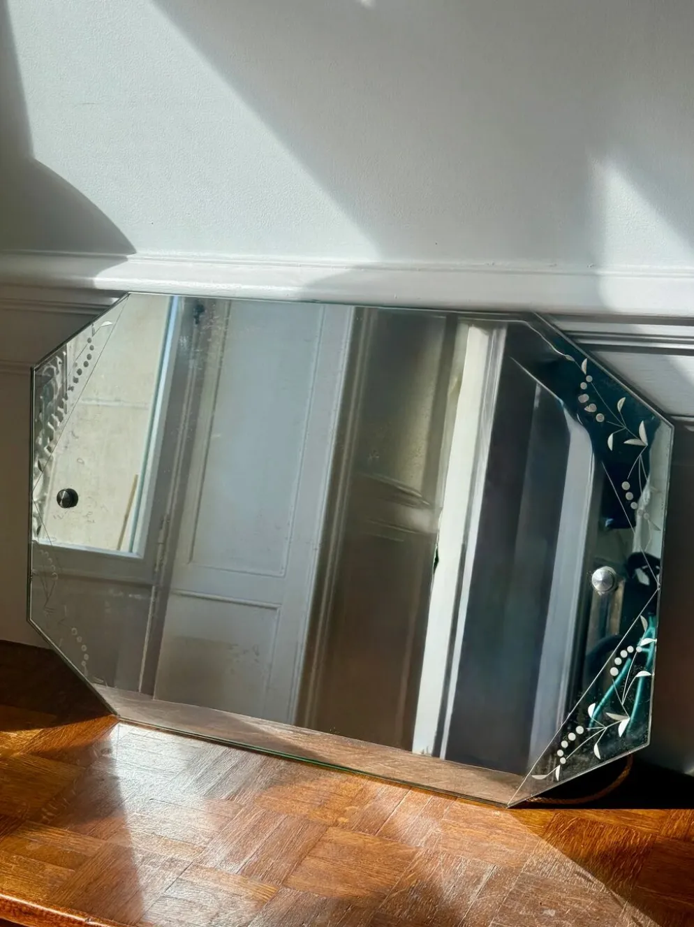 Miroir/glace biseautée détails fleuris