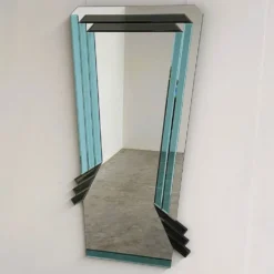 Miroir géométrique postmoderne avec verre fumé bleu et gris foncé, années 1980