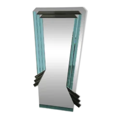 Miroir géométrique postmoderne avec verre fumé bleu et gris foncé, années 1980